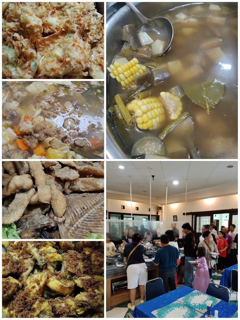 Hidangan prasmanan paket gathering yang melimpah dan lezat di Villa Giri Kembang Cipanas.